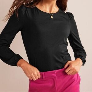boden Black Long Sleeve Puff Shoulder Classic Women's Top Sz 16